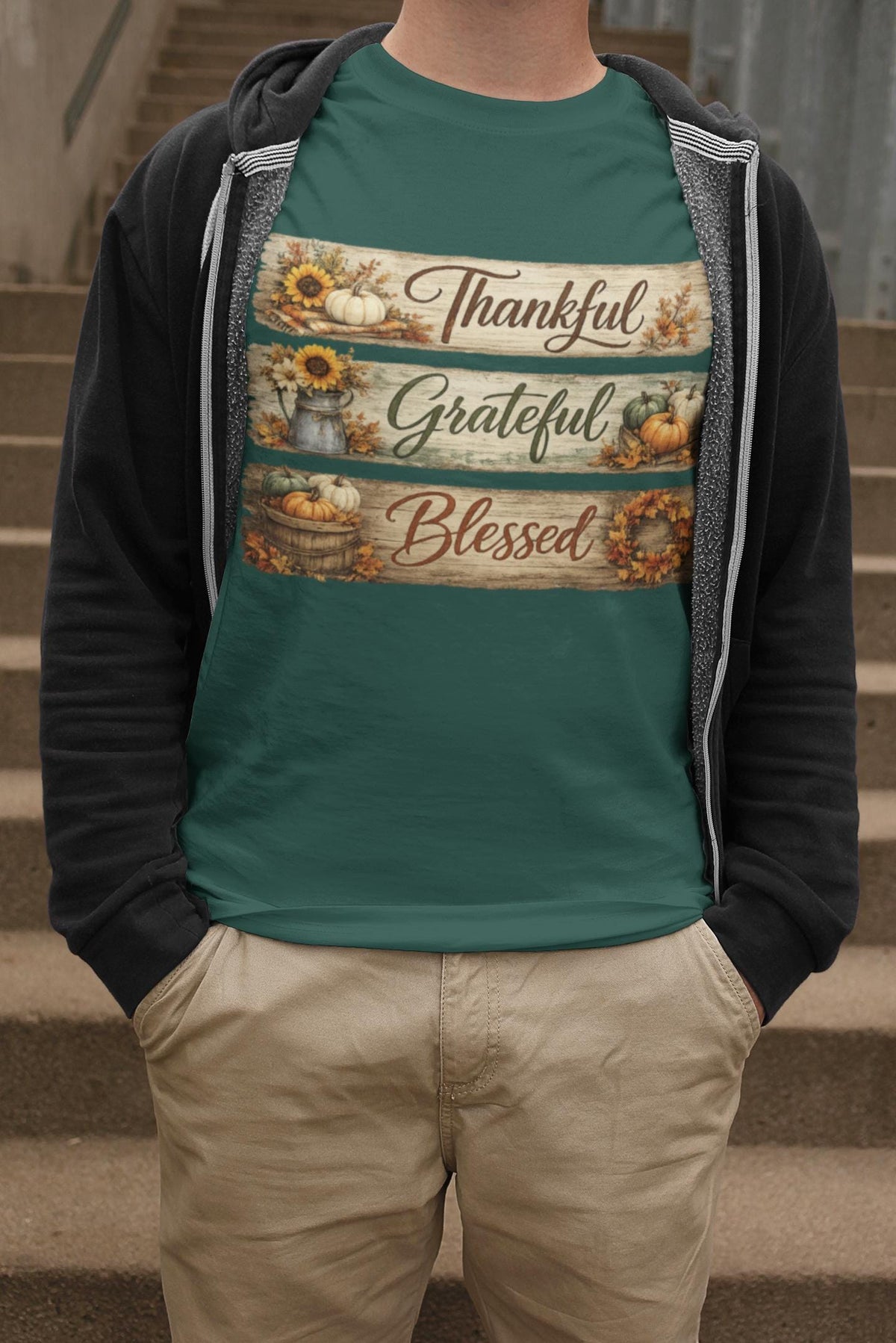 Comfort Colors® Grateful Blessed Shirt, Thanksgiving Fall Tee, Rustic Pumpkin Harvest Graphic