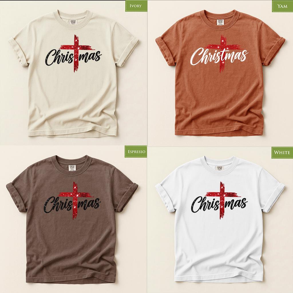 Comfort Colors® Christian Christmas Shirt, Christmas Cross Tee, Religious Holiday Shirt, Faith XMas Gift
