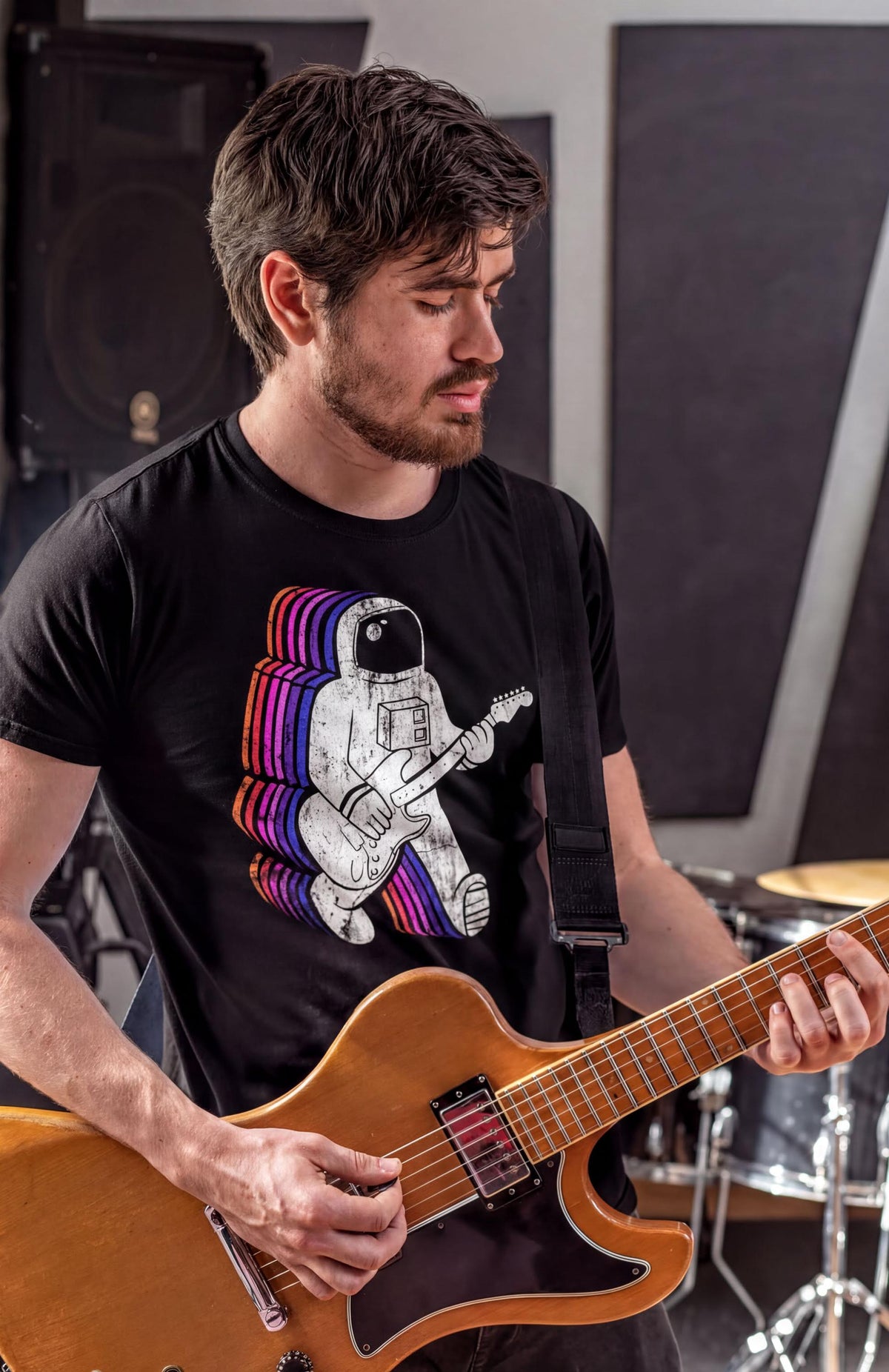 Comfort Colors® Astronaut Guitar T-Shirt, Electric Guitar Player Tee, Rock Music Gift