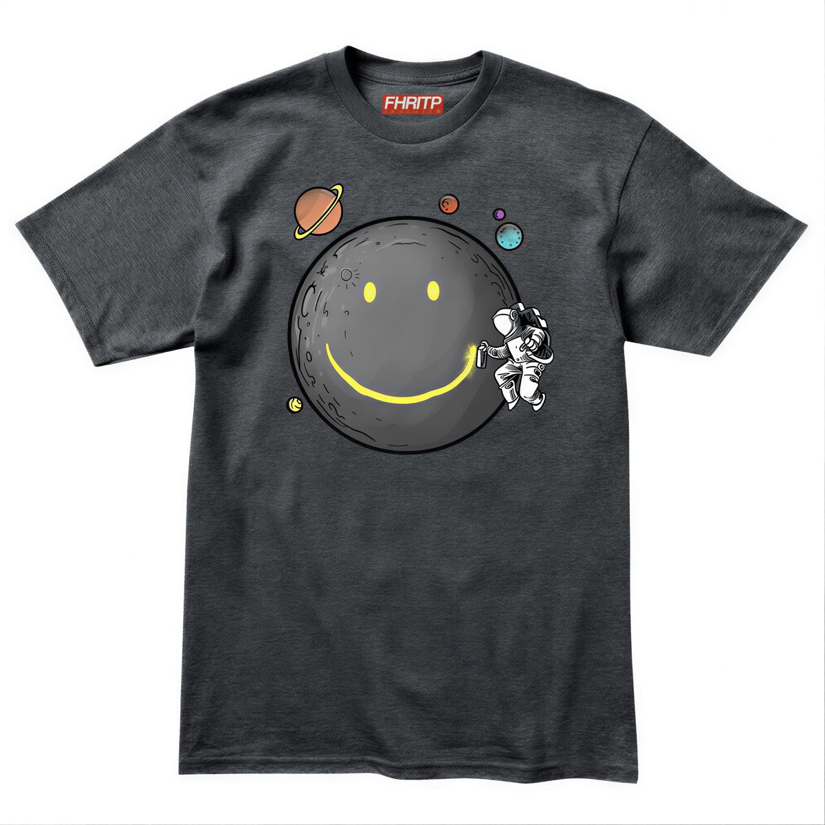 Comfort Colors® Smiley Moon T-Shirt, Astronaut Spraying Graffiti Tee, Retro Moonwalk Top