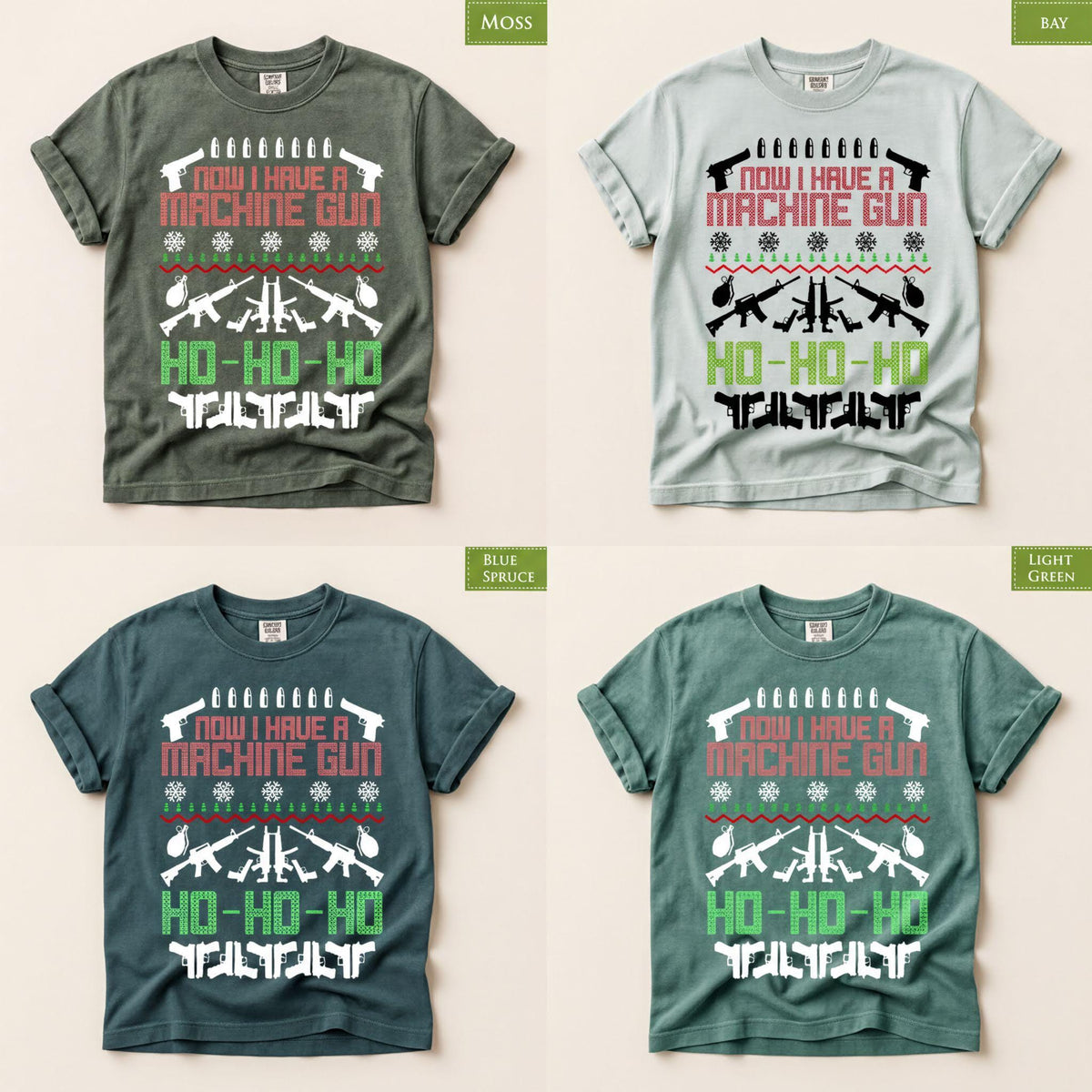 Comfort Colors® Machine Gun Christmas Shirt, Funny Gun Holiday Tee, Christmas Sweater Graphic, Hunting Gift