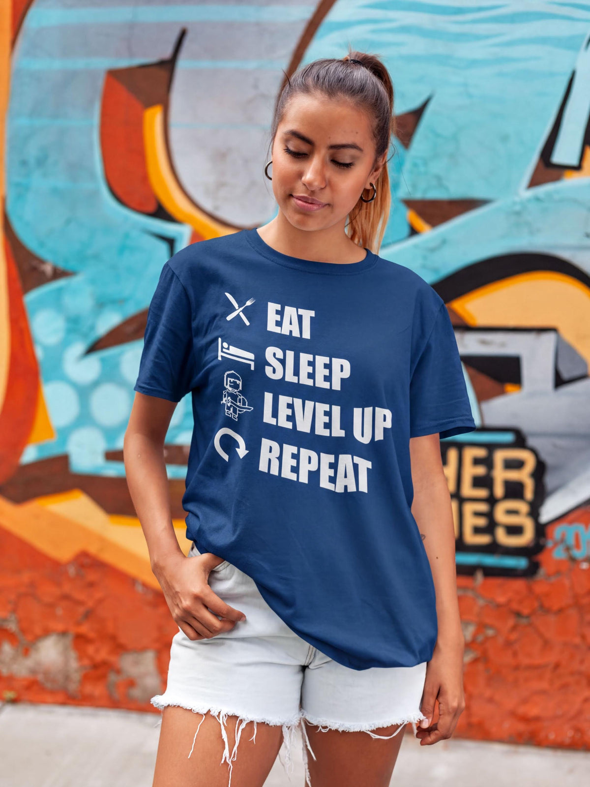 Gamer Shirt, Eat Sleep Level Up Repeat Tshirt, Funny Gaming Tee for Adult and Kids