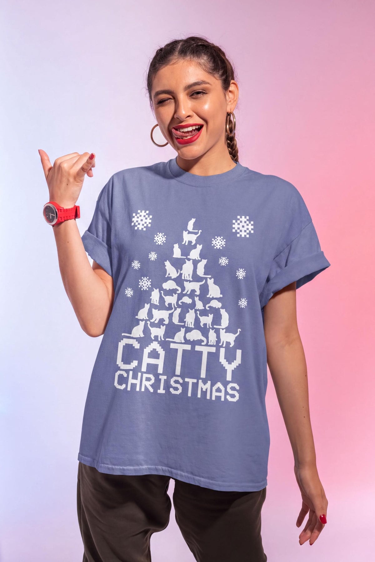 Comfort Colors® Catty Christmas Shirt, Funny Cat Holiday Tee, Cute Christmas Graphic, Cat Lover Gift