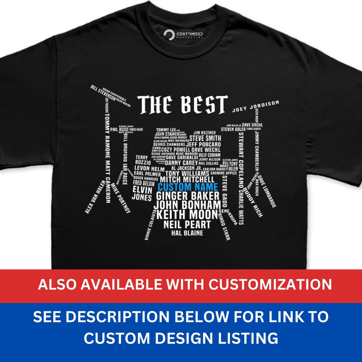 Drummer T-Shirt: Iconic Drum Set Design with Legendary Names, Percussion Gift