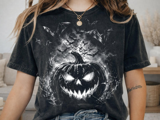 Comfort Colors® Jack O Lantern Pumpkin Graphic Tee, Scary Halloween Shirt, Spooky Horror Apparel Gift