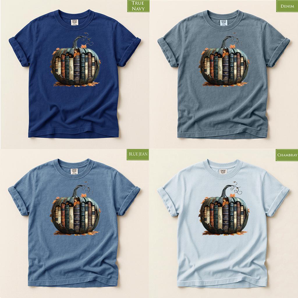 Comfort Colors® Book Pumpkin Shirt, Fall Reading Tee, Autumn Book Lover Gift, Cozy Library Shirt, Back to School