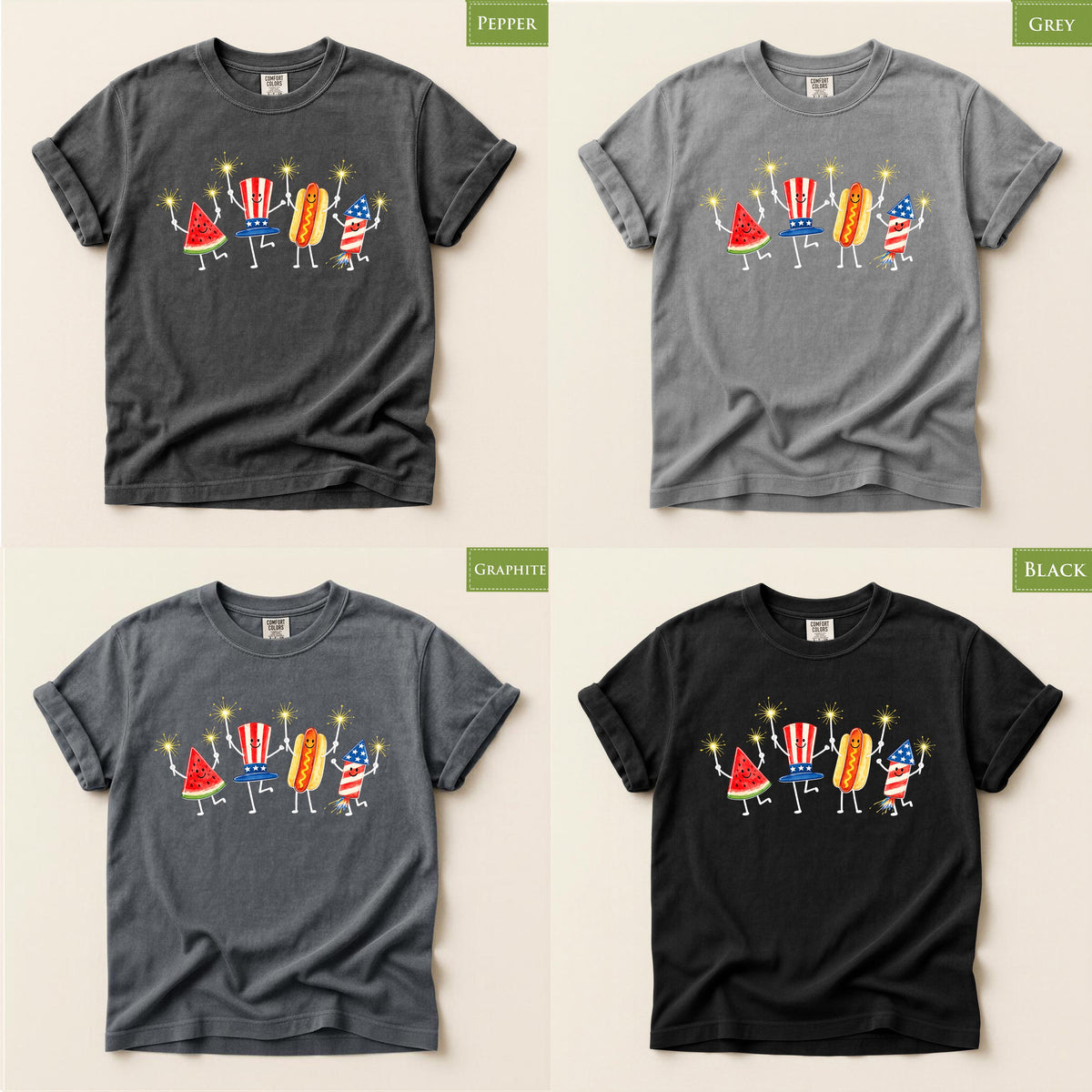 Comfort Colors® Patriotic Watermelon Hotdog Firework Shirt, Retro Fourth of July Tee