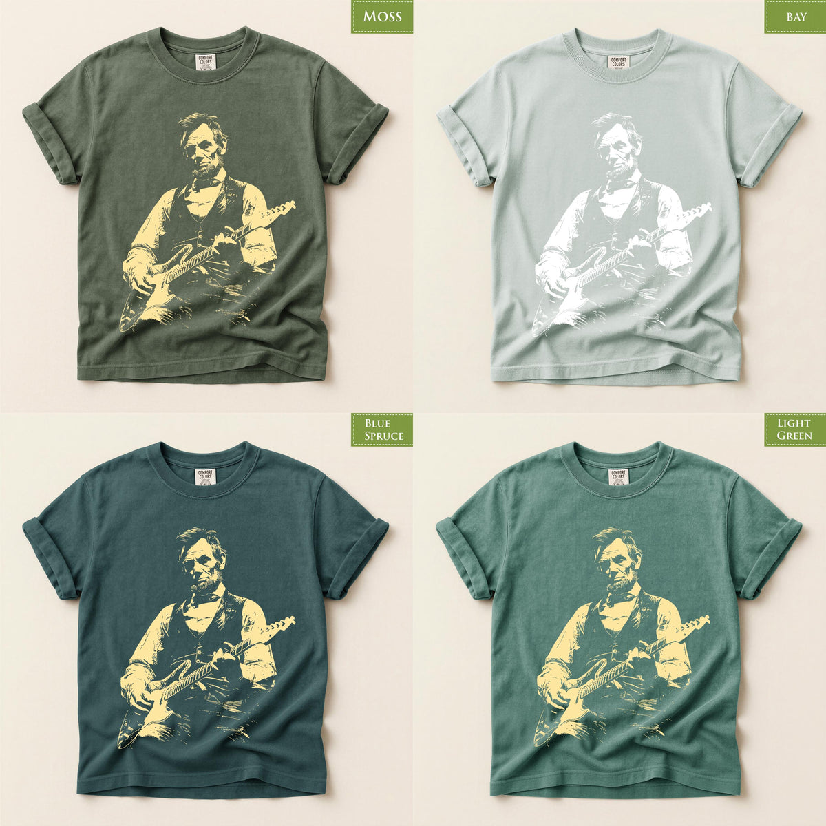 Comfort Colors® Abraham Lincoln Guitar Shirt, Retro Style Tee, Gift for Guitarist
