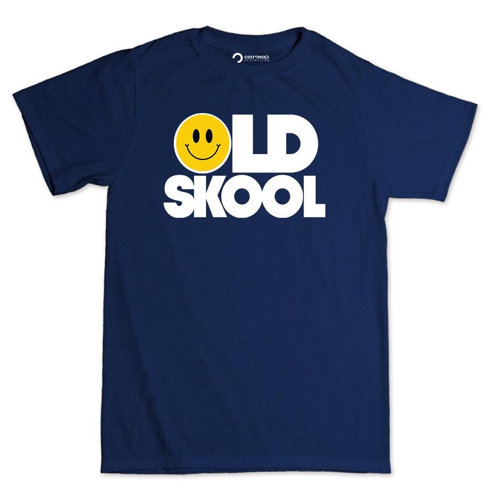 Old Skool T-shirt, Vintage Style Retro Tee, Funny Smiley Face Top