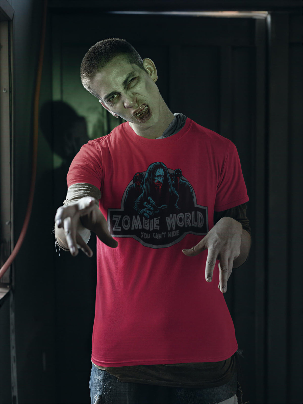 Zombie World Badge Shirt, Zombie Apocalypse T-Shirt, Horror Movie Logo Hoodie, Bloody Zombie Sweatshirt, Halloween Tee Gift