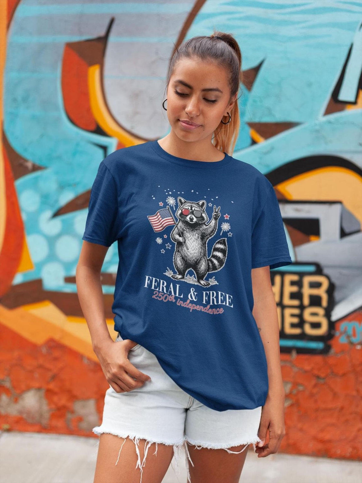 Feral and Free Shirt, America 250th Anniversary, Patriotic Raccoon, July 4th Outfit