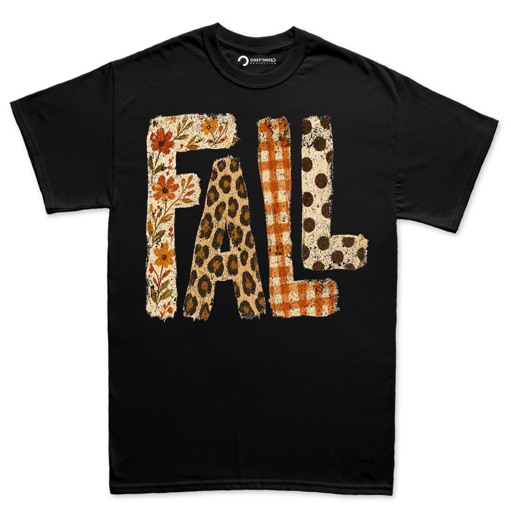 Comfort Colors® Fall Patch Halloween Style Graphic Tee, Autumn Floral Leopard Print Shirt