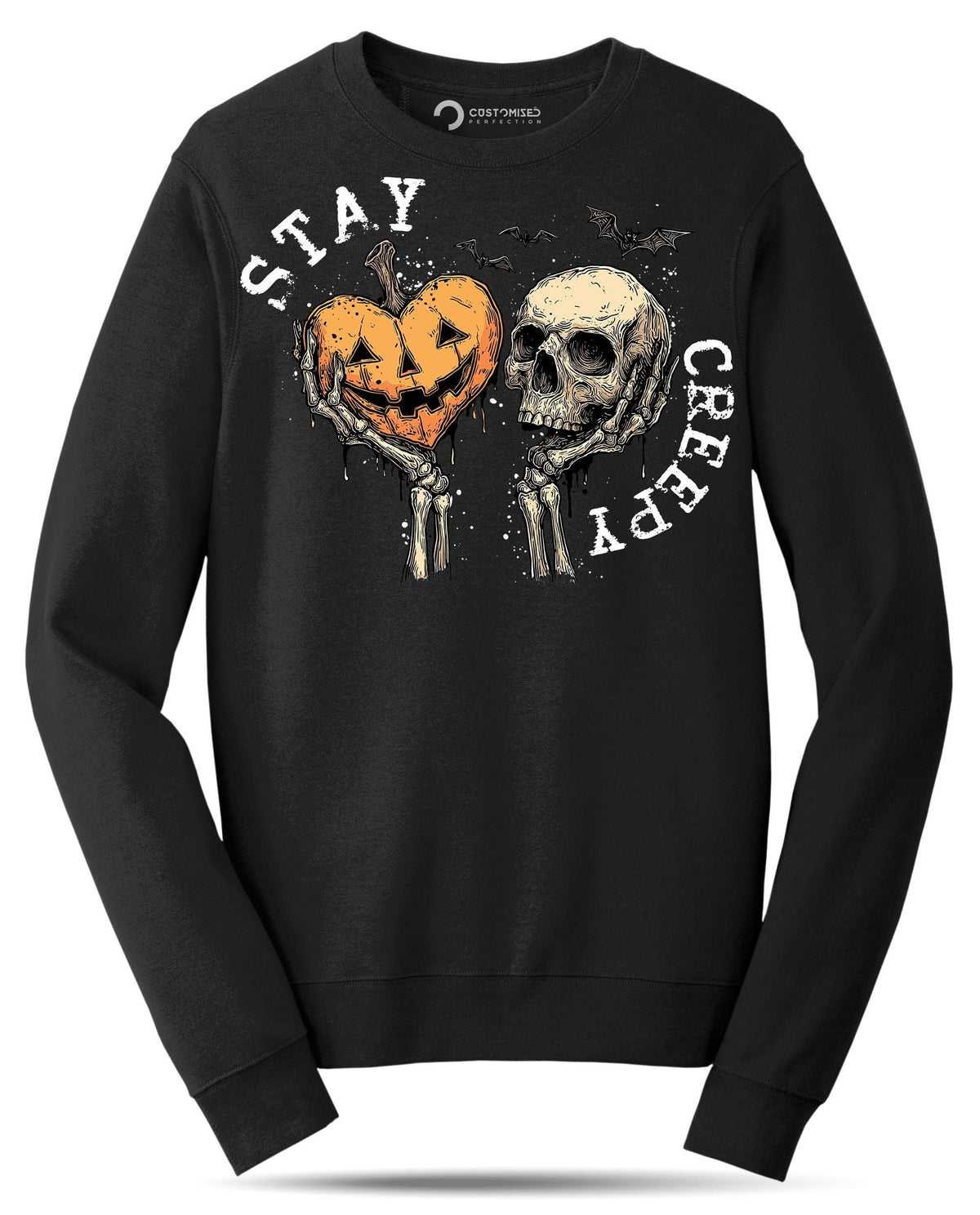 Stay Creepy Shirt, Skeleton Hands Halloween T-Shirt, Pumpkin Skull Gothic Hoodie, Horror Aesthetic Sweatshirt, Spooky Season Tee Gift