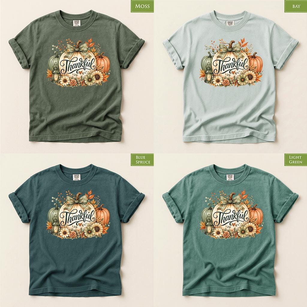 Comfort Colors® Thankful Pumpkin Shirt, Thanksgiving Fall Tee, Rustic Floral Harvest Graphic