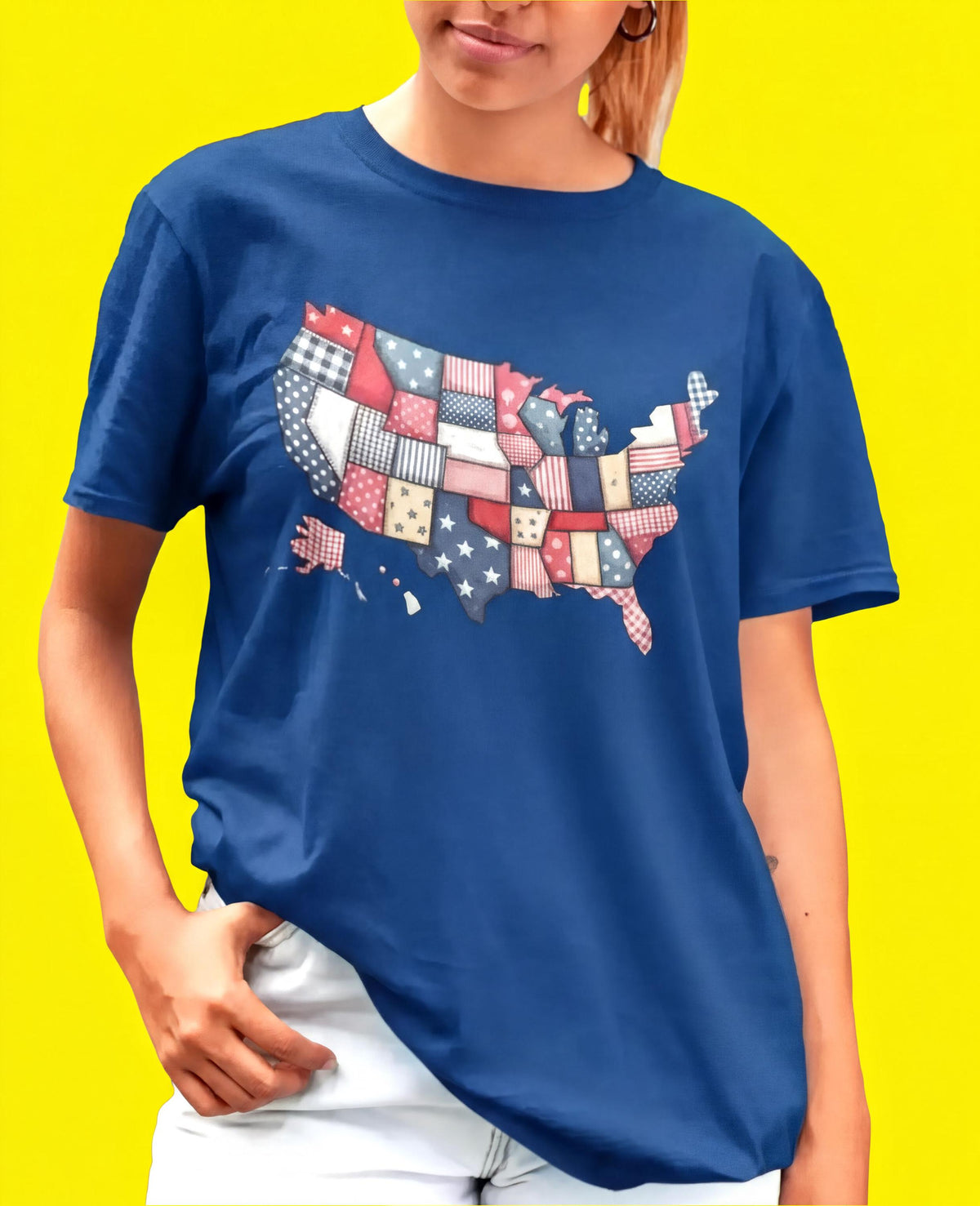 Comfort Colors® Patchwork USA Map Shirt, Stars Stripes Patriotic Tee