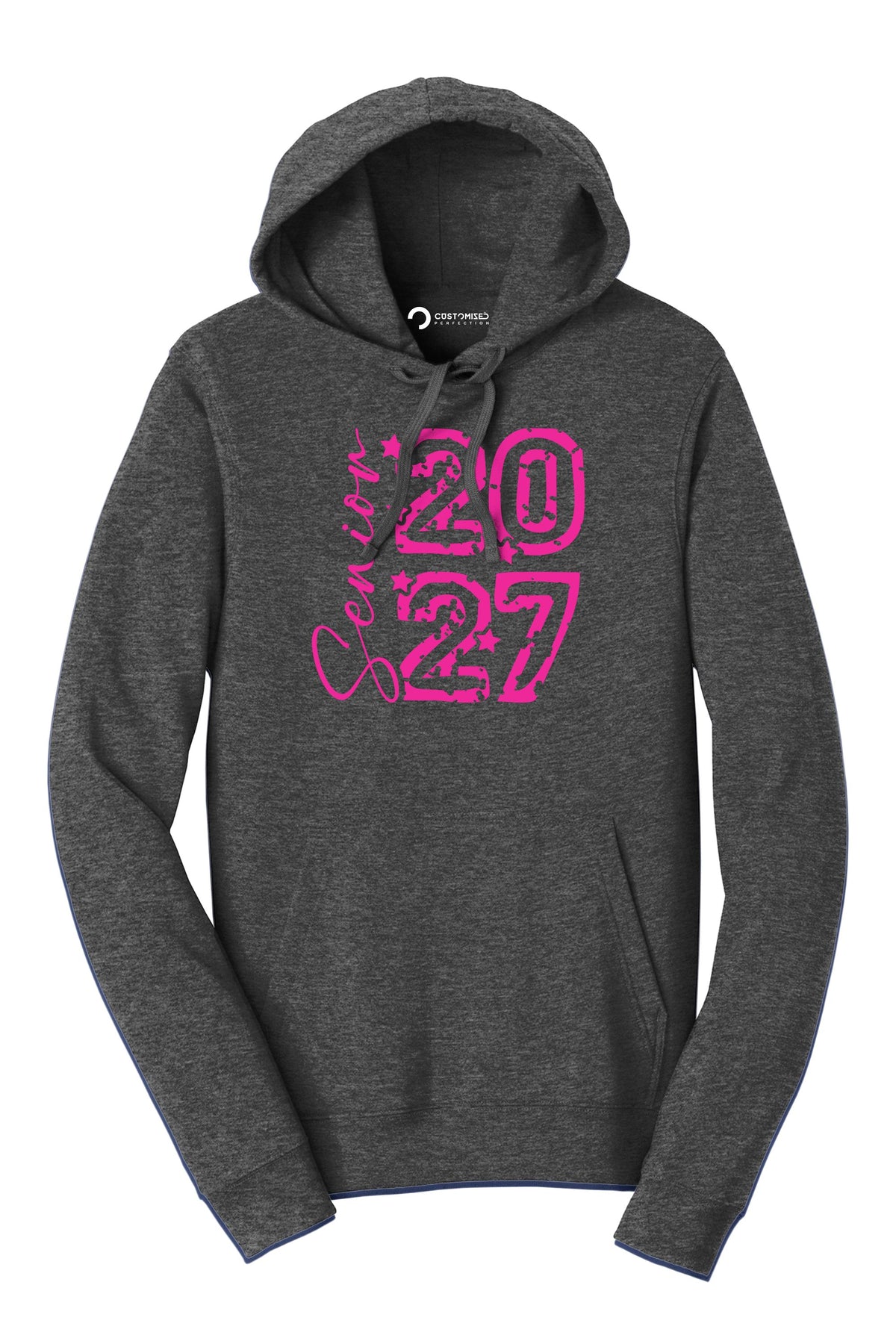 Pink Senior 2027 Shirt, Class of 2027 Girly T-Shirt, Hot Pink Distressed Grad Hoodie, Star Senior Sweatshirt