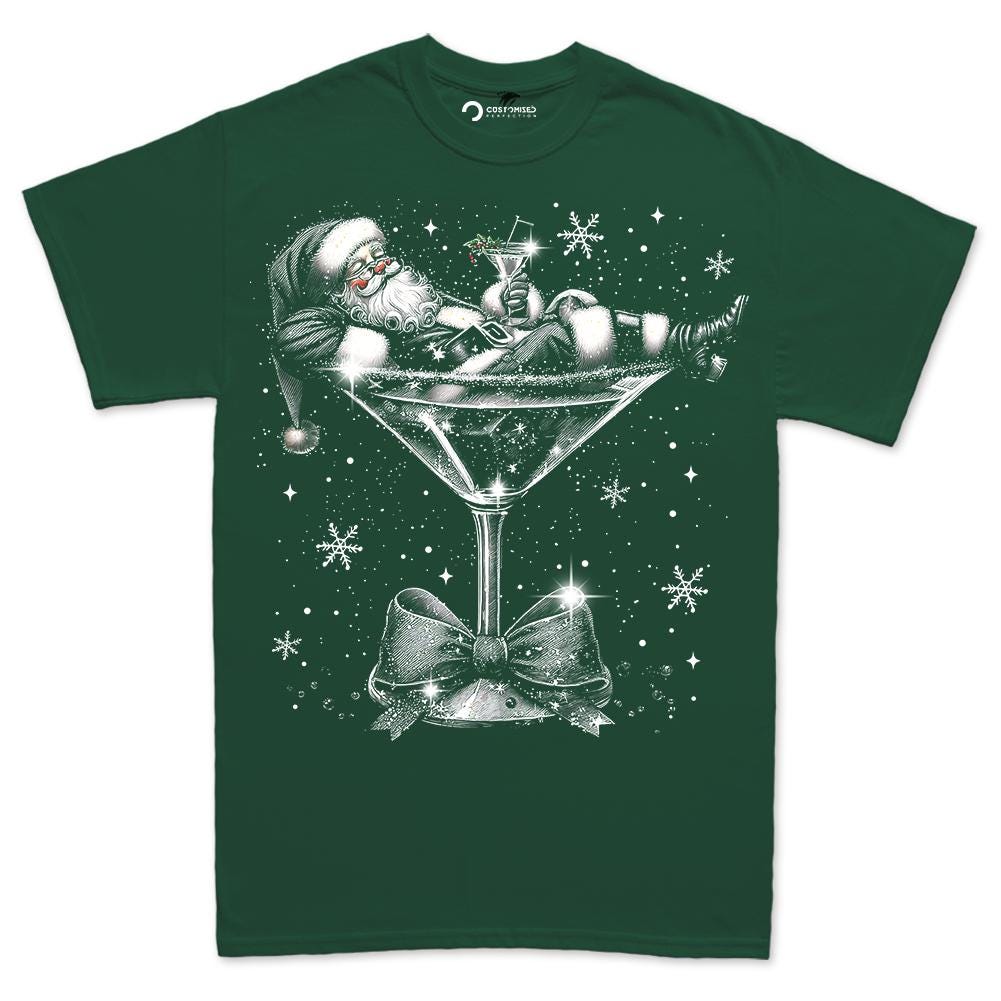 Comfort Colors® Santa Martini Christmas Shirt, Tipsy Santa Holiday Tee, Funny Cocktail Christmas Gift, Festive Winter Graphic