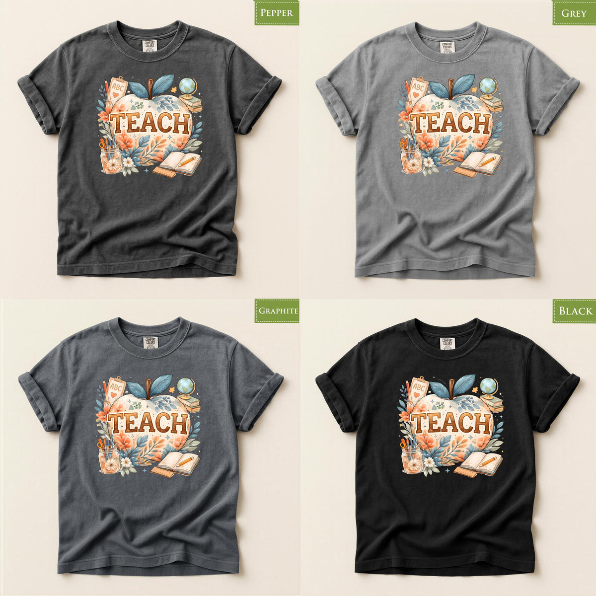 Comfort Colors® Boho Teach Apple Teacher Shirt, Floral Classroom Educator Back to School Graphic Tee
