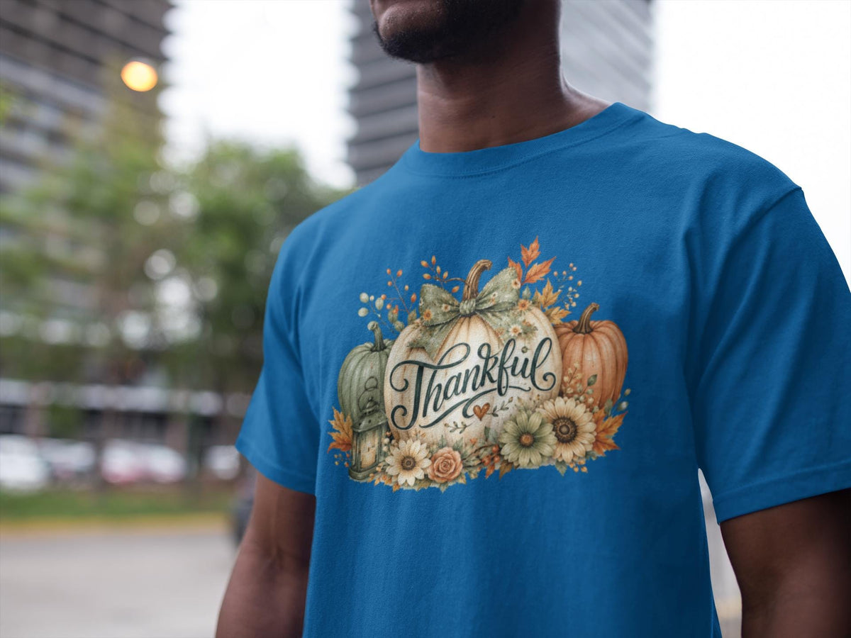 Comfort Colors® Thankful Pumpkin Shirt, Thanksgiving Fall Tee, Rustic Floral Harvest Graphic