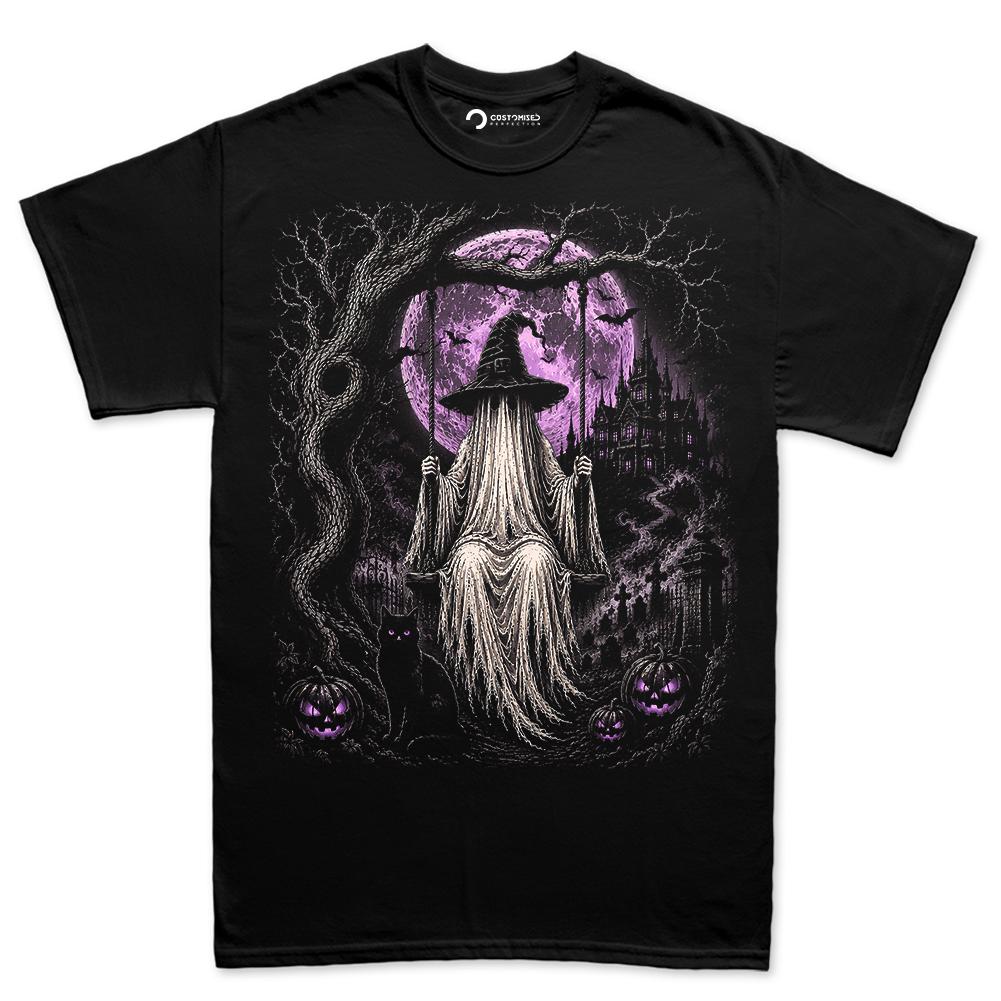 Comfort Colors® Haunted Witch Ghost Graphic Tee, Gothic Moon Cemetery Shirt, Spooky Halloween Apparel Gift