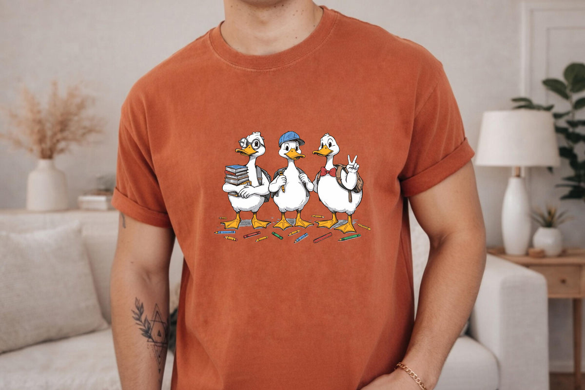 Funny Goose Back to School Shirt, Cute Duck Teacher Student First Day Graphic Tee, BTS Top