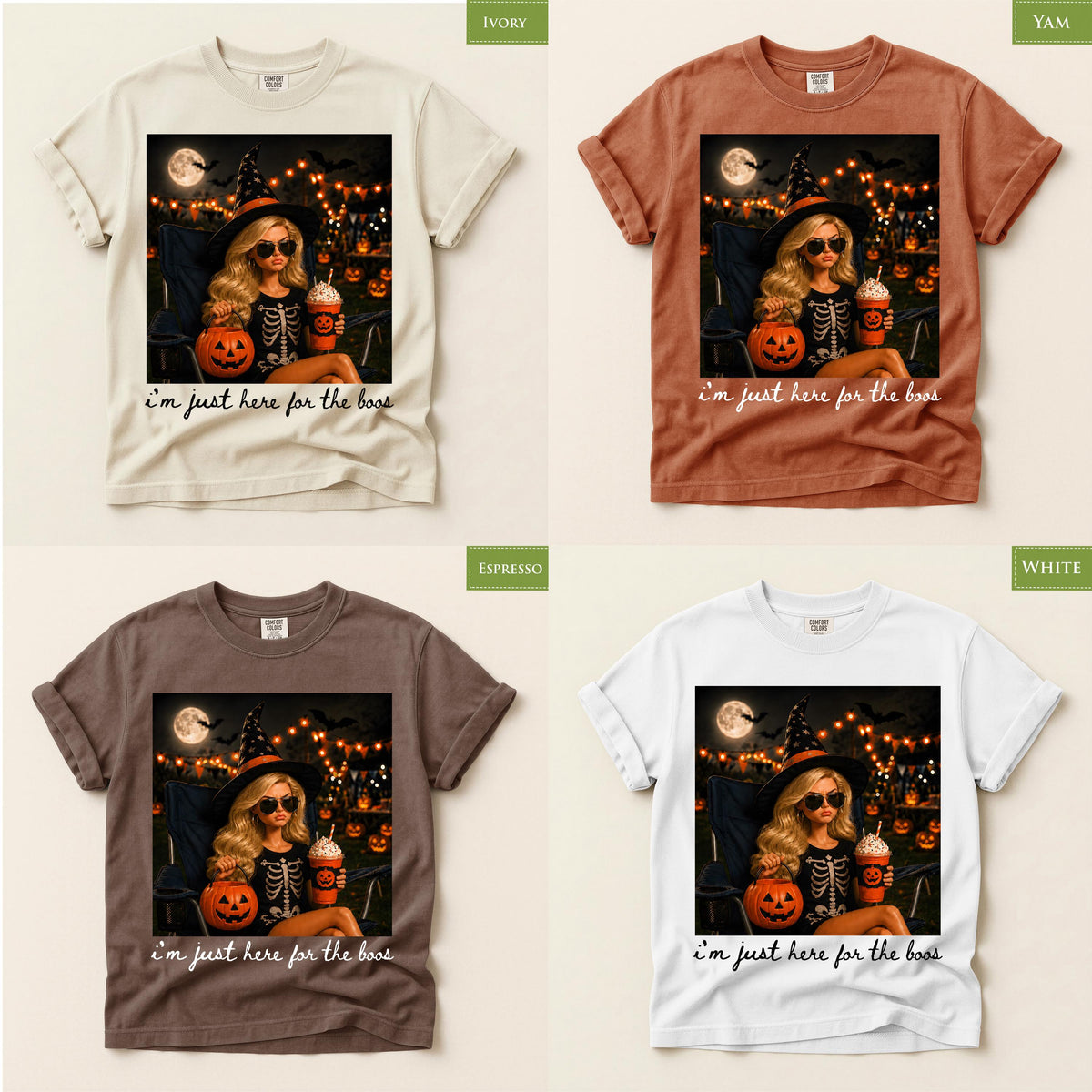 Comfort Colors® Pumpkin Spice Latte Doll T-Shirt, Halloween I'm Just Here for the Boos TShirt, Spooky Season Tee