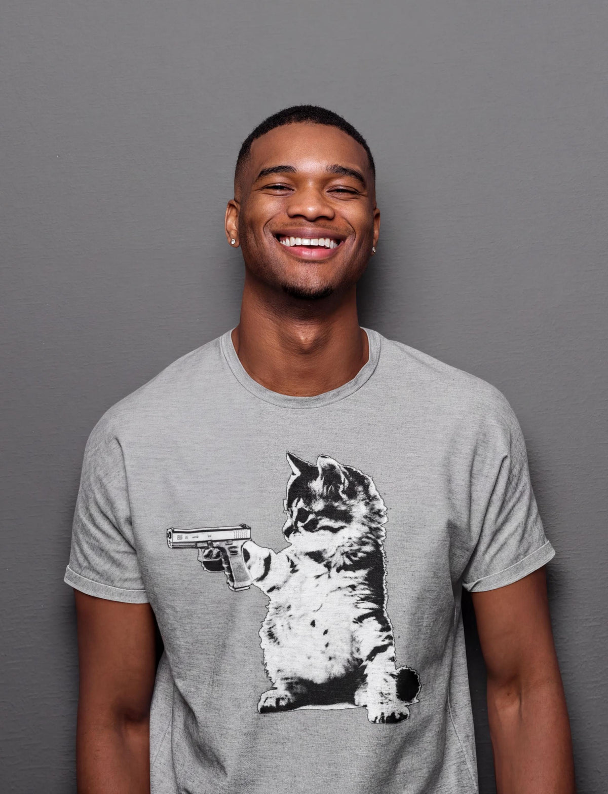 Comfort Colors® Cat Holding Gun Shirt, Funny Kitty Tee for Feline Lovers