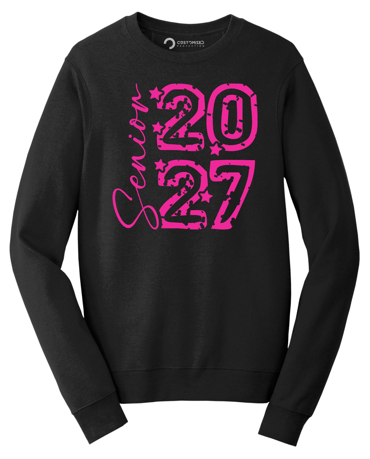 Pink Senior 2027 Shirt, Class of 2027 Girly T-Shirt, Hot Pink Distressed Grad Hoodie, Star Senior Sweatshirt