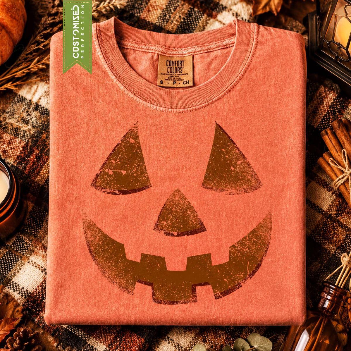Comfort Colors® Smiling Pumpkin T-shirt, Scary Halloween Costume, Spooky Trick Or Treat Tee