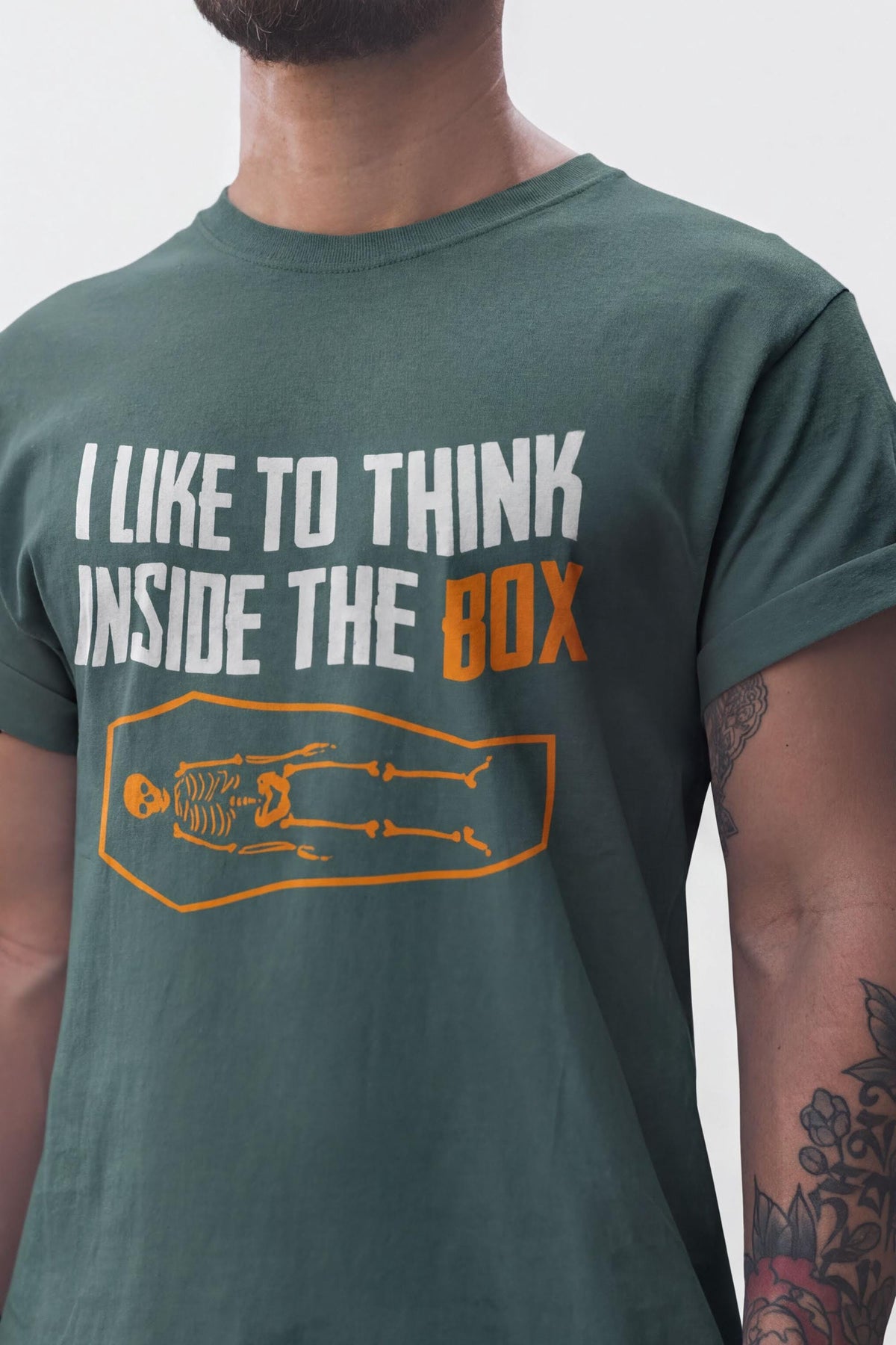 Comfort Colors® Think Inside Box Skeleton Coffin Halloween Graphic Tee, Funny Spooky Costume T-Shirt Gift