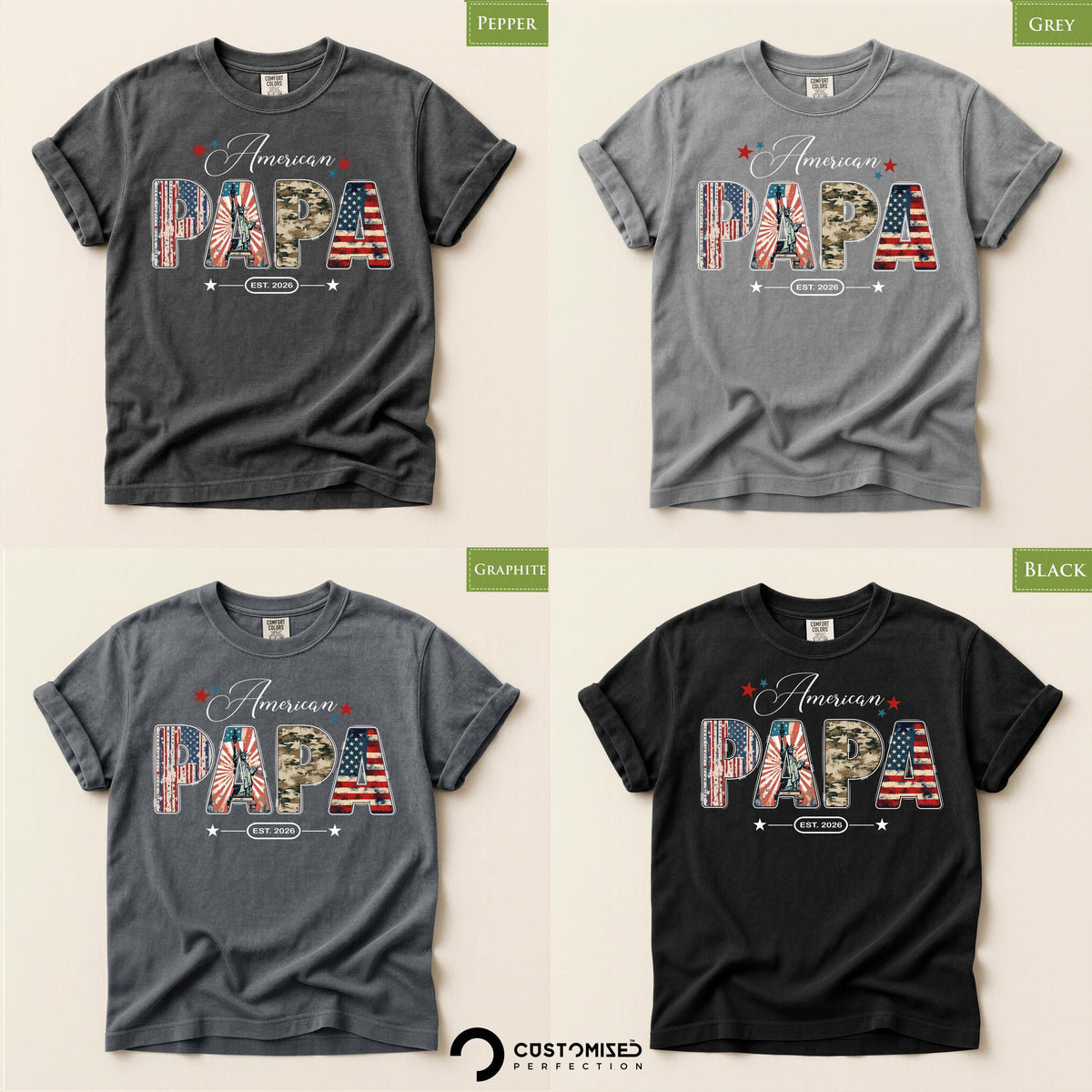 Patriotic Dad Shirt, Comfort Colors® PAPA Tee , American Flag Design
