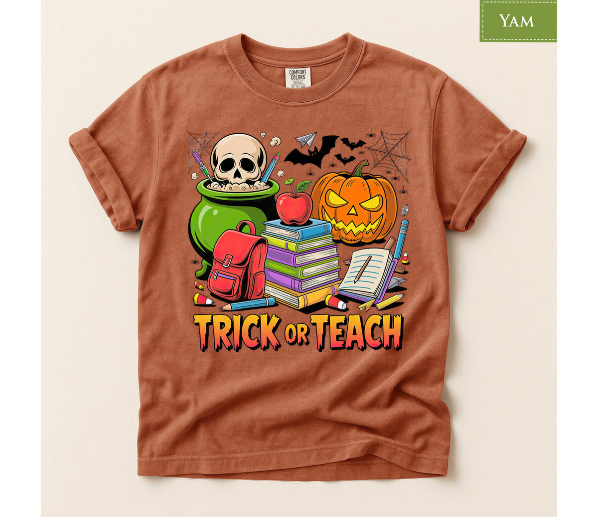 Comfort Colors® Trick or Teach Shirt, Halloween Teacher Tee, Back to School top, Spooky Classroom Fall Educator Gift