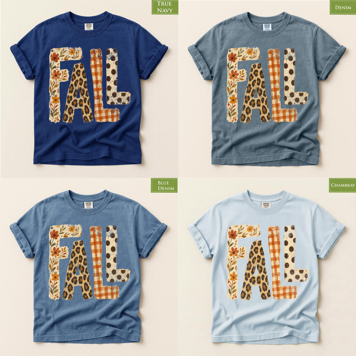 Comfort Colors® Fall Patch Halloween Style Graphic Tee, Autumn Floral Leopard Print Shirt