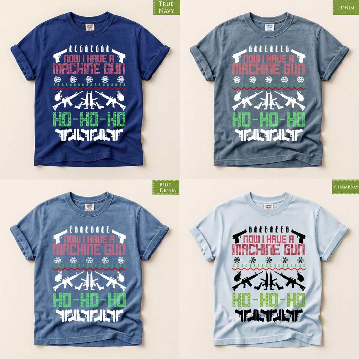 Comfort Colors® Machine Gun Christmas Shirt, Funny Gun Holiday Tee, Christmas Sweater Graphic, Hunting Gift