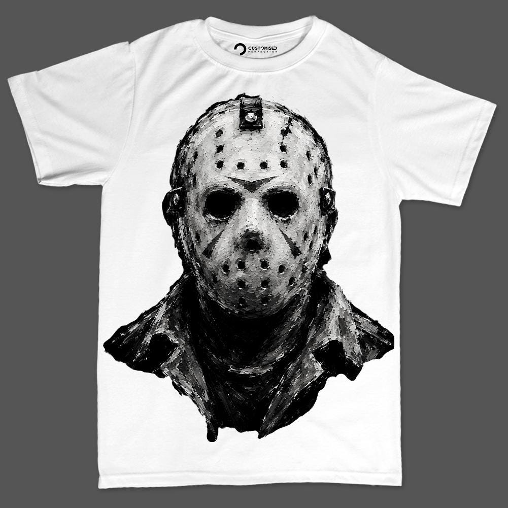 Comfort Colors® Hockey Mask Slasher Horror Graphic Tee, Scary Halloween Killer Costume T-Shirt Gift