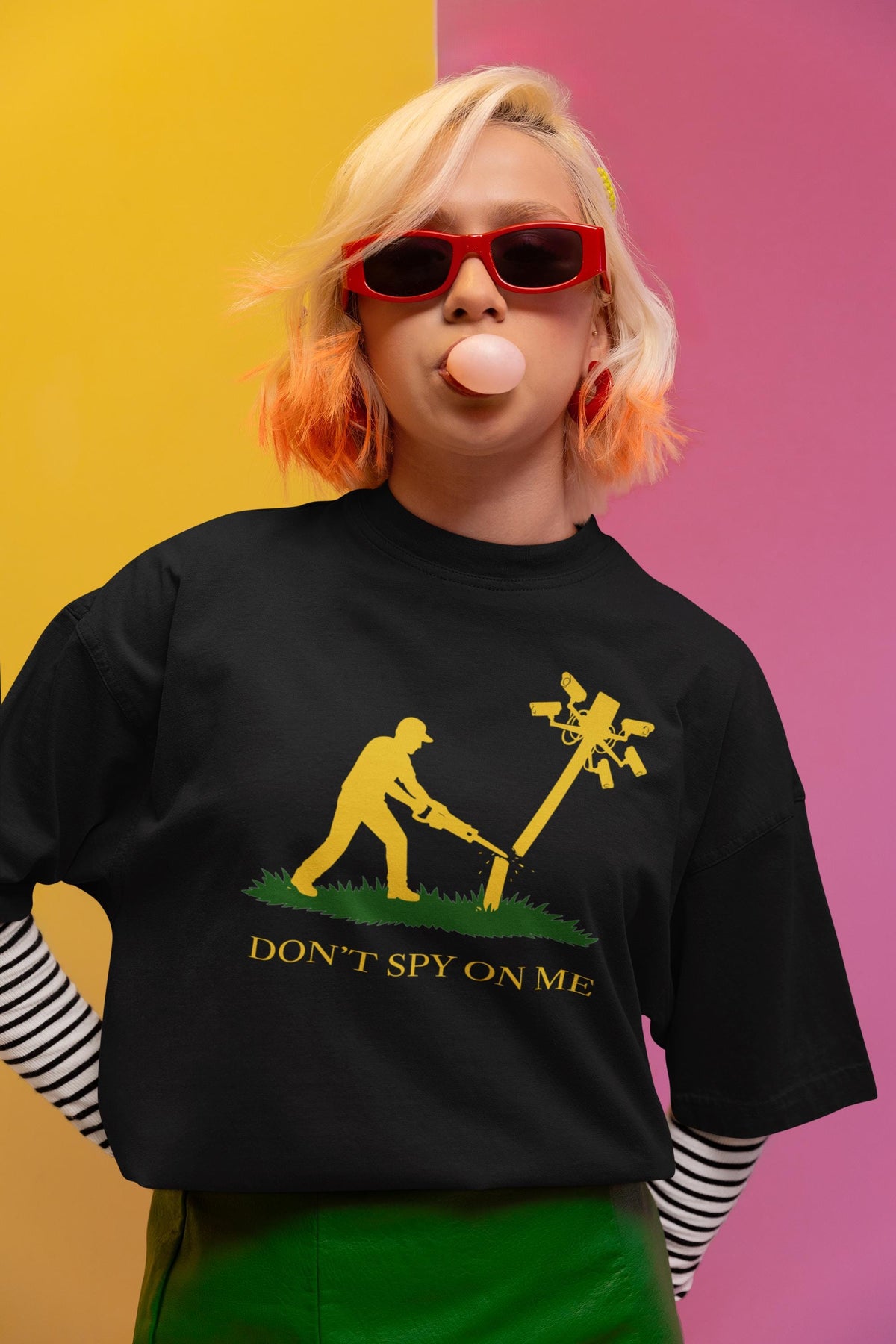Don't Spy On Me Shirt | Yellow Print Flock Camera Tee | Anti Surveillance Gadsden Gift