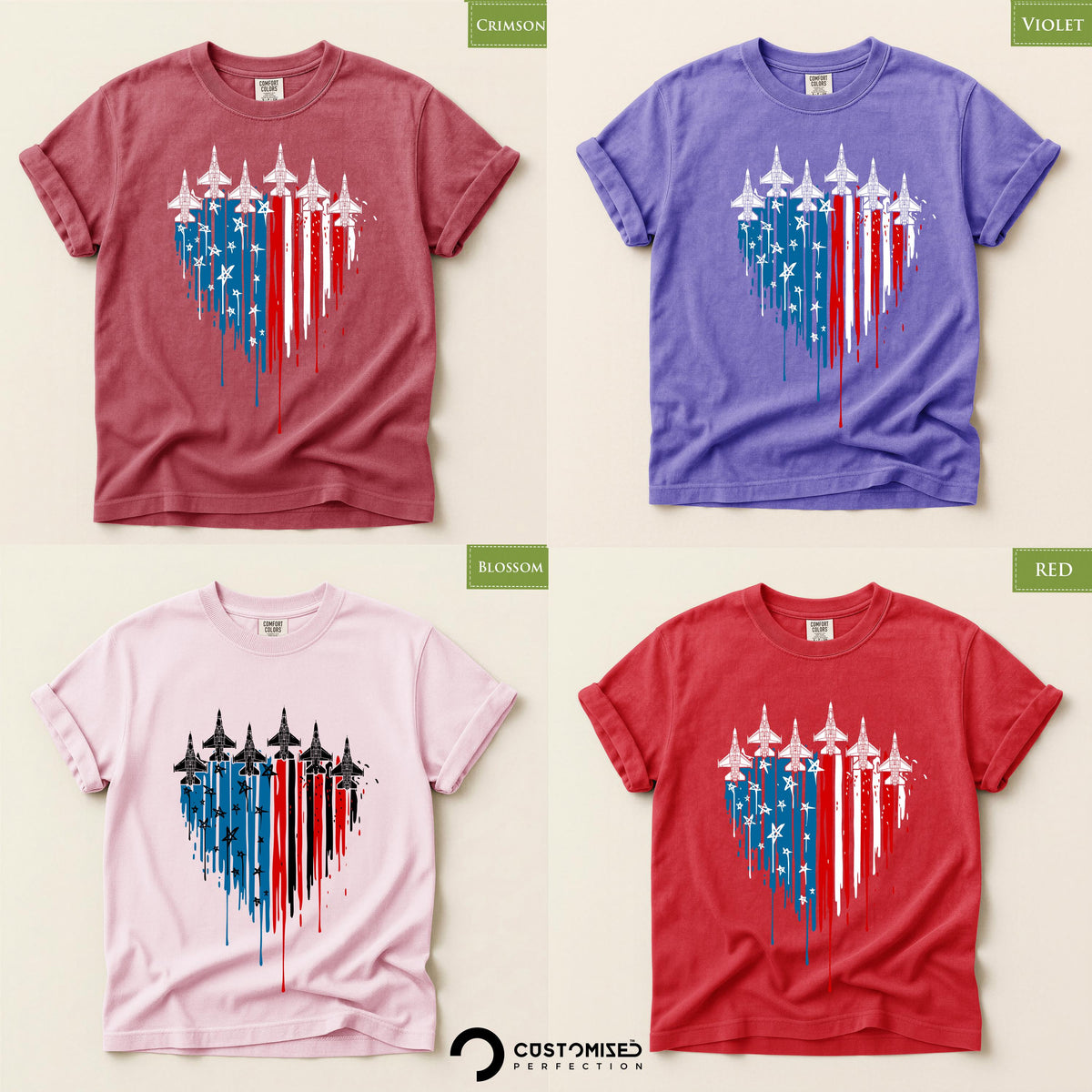 Comfort Colors® 4th of July Fighter Jets T-Shirt, Freedom 250th Anniversary Tee, Red White Blue America Top