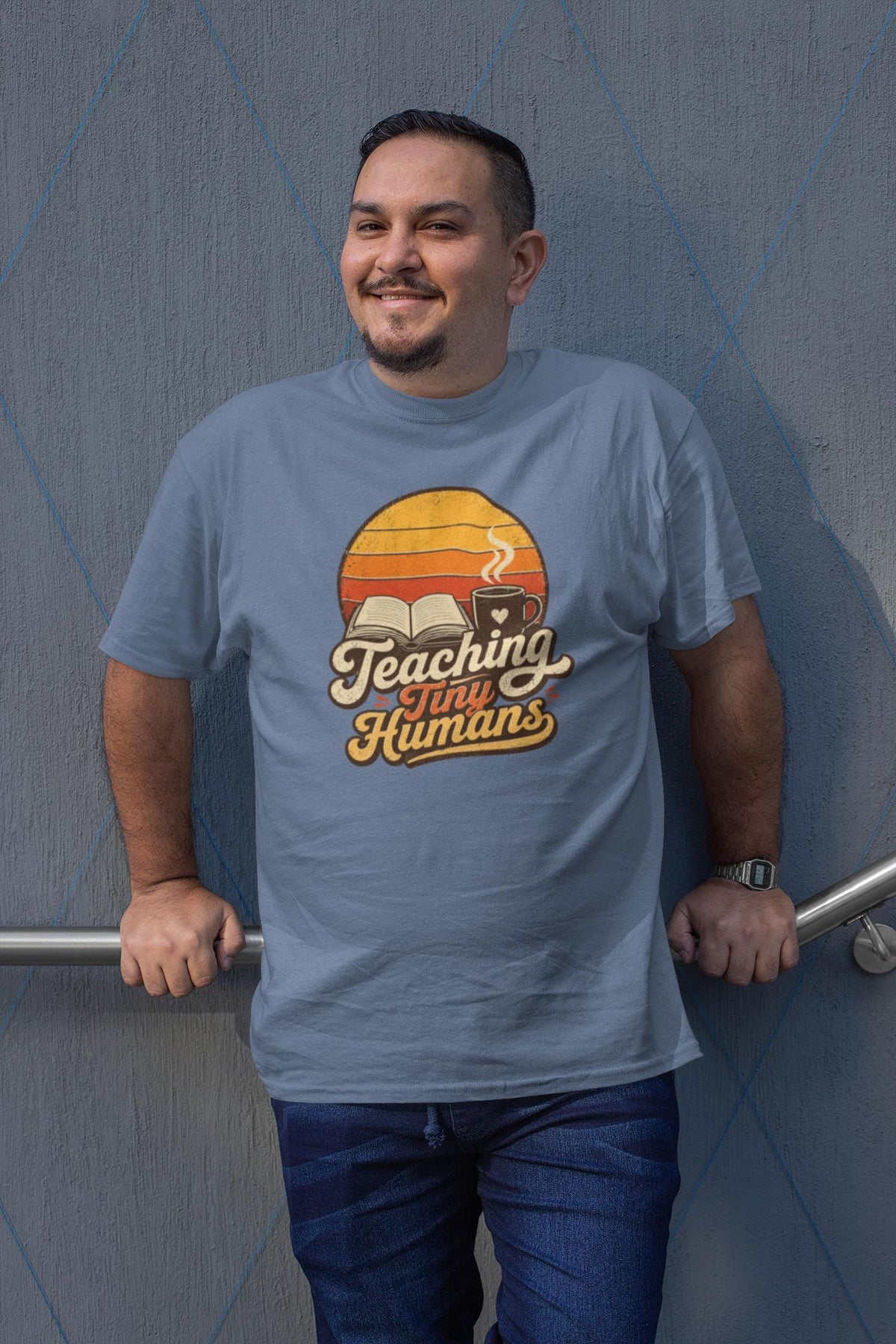 Teaching Tiny Humans Shirt | Vintage Retro Teacher Tee | Coffee Book Lover Top