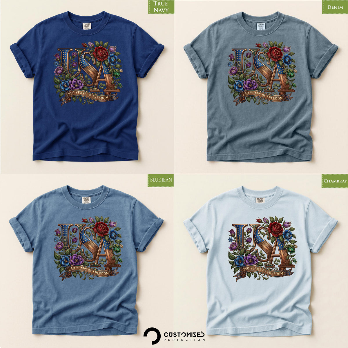 July 4th USA Floral Shirt, Comfort Colors® Patriotic Womens Tee