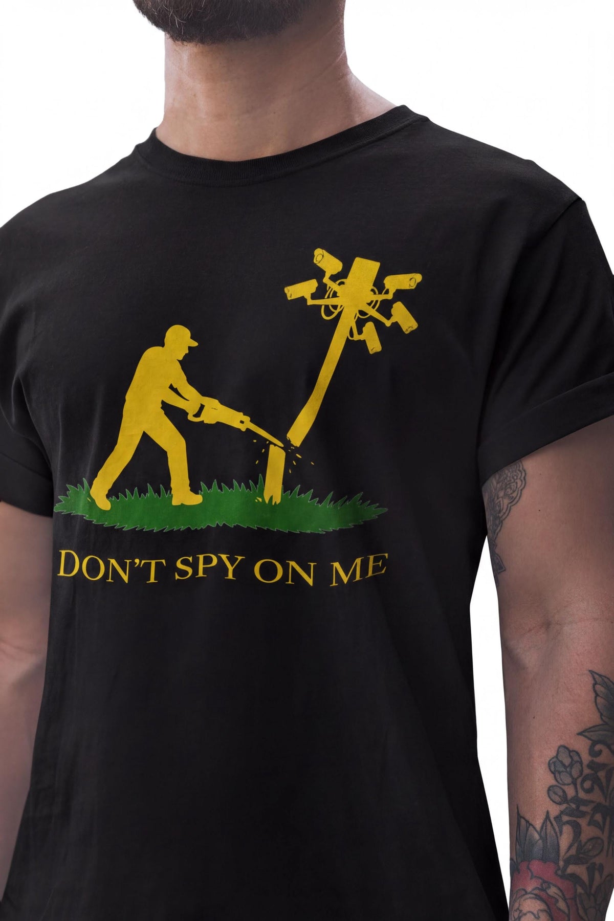 Don't Spy On Me Shirt | Yellow Print Flock Camera Tee | Anti Surveillance Gadsden Gift