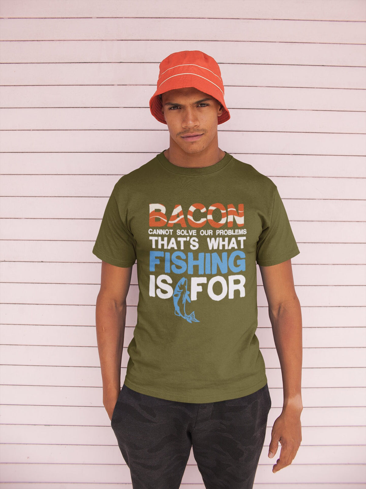 Mens Bacon Fishing Bait Running Carp Worms T shirt (Tee)