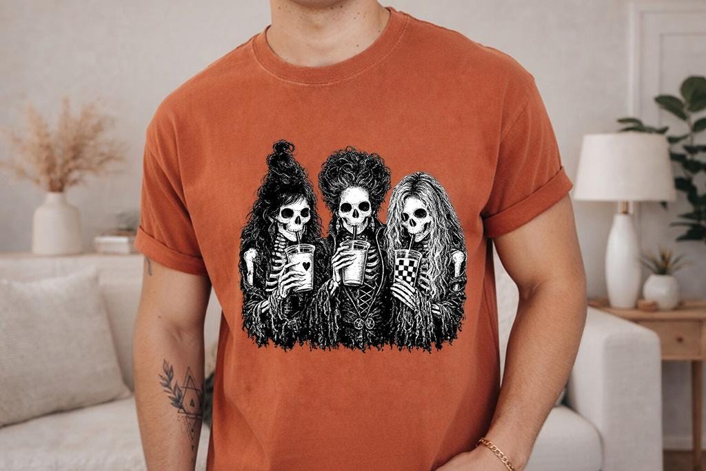 Comfort Colors® Hocus Pocus Halloween Shirt, Skeleton Witch Tee, Spooky Season Horror Gift