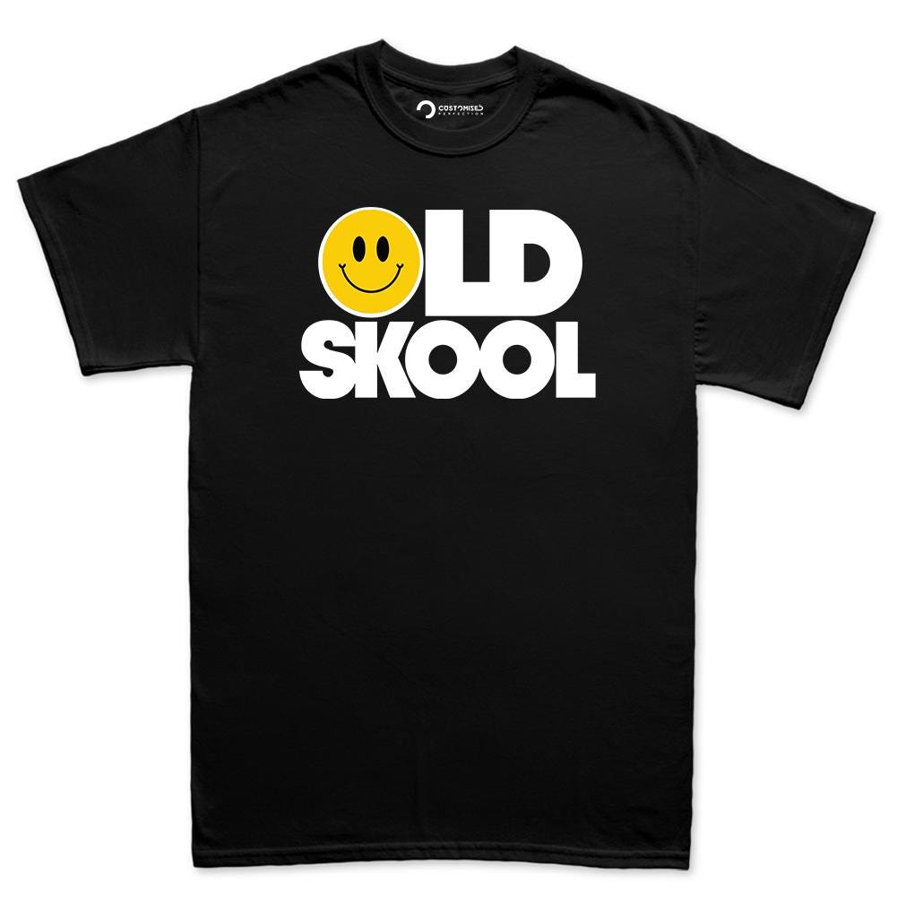 Old Skool T-shirt, Vintage Style Retro Tee, Funny Smiley Face Top