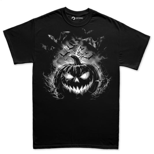 Glowing Jack O Lantern Shirt, Bat Swarm Halloween T-Shirt, Evil Pumpkin Face Hoodie, Dark Horror Halloween Sweatshirt, Spooky Tee Gift