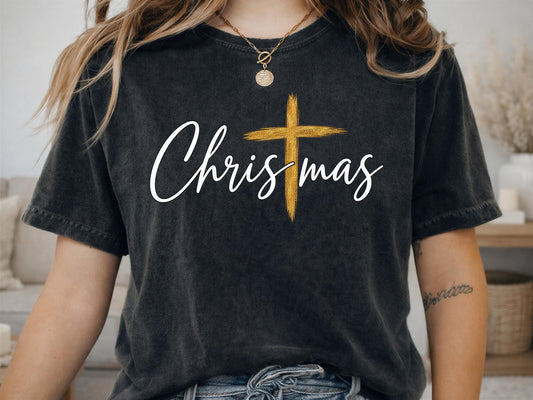 Comfort Colors® Christmas Cross Shirt, Christian Christmas T Shirt, Religious Holiday Tee, Faith Based Gift