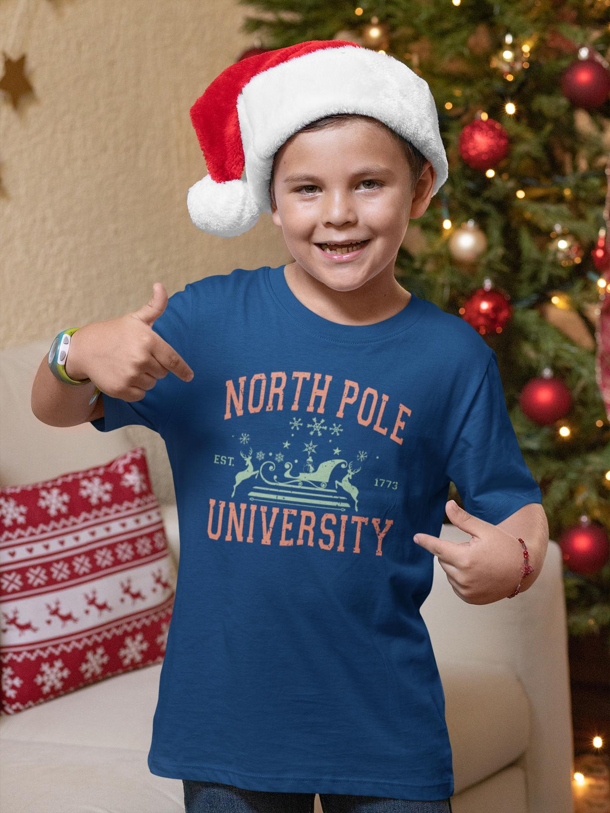 North Pole University Shirt, Vintage Varsity Christmas T-Shirt, Retro Reindeer Sleigh Hoodie, Collegiate Holiday Sweatshirt