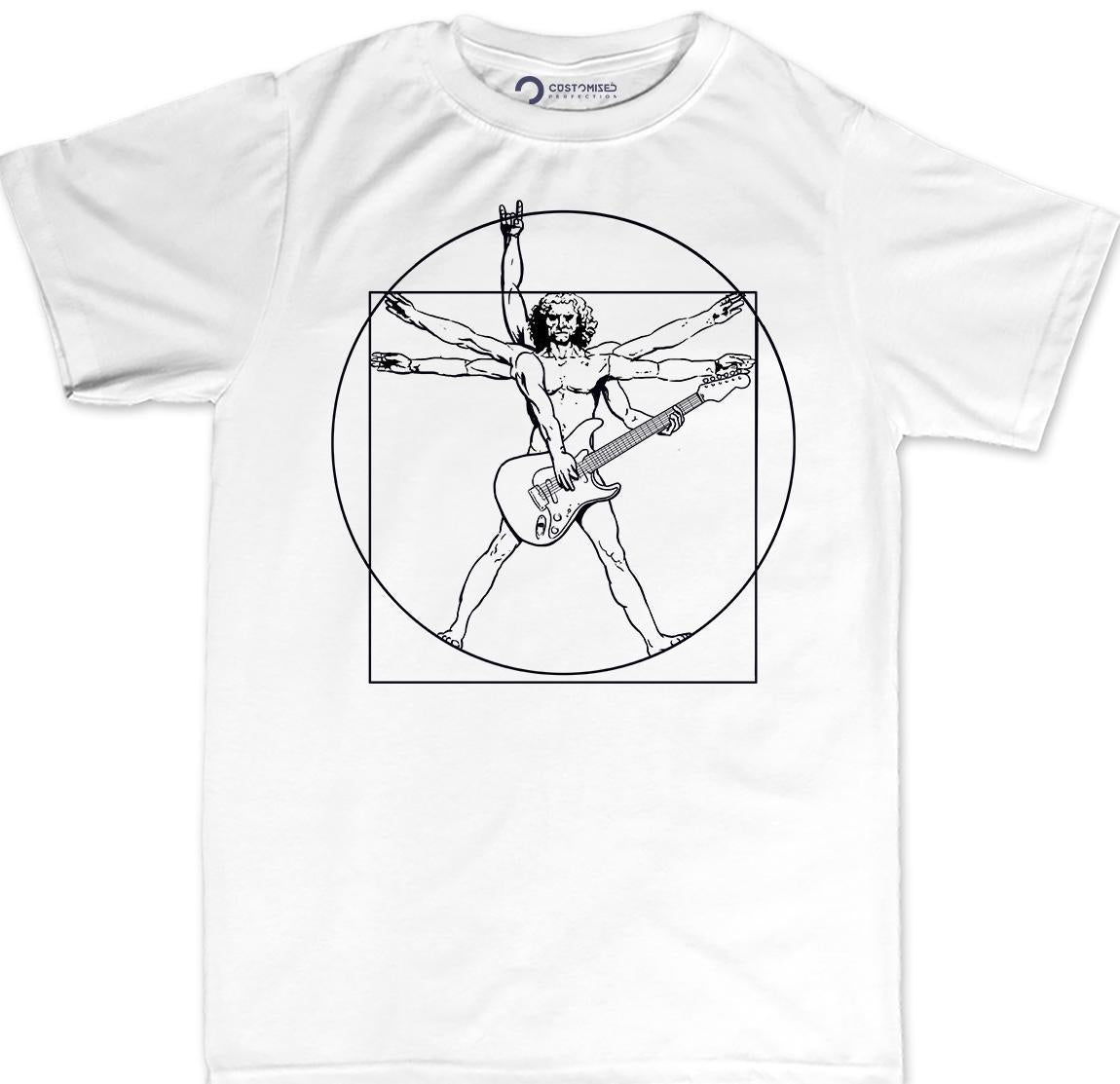 Mens Vitruvian Guitarist Guitar Funny Spoof Da Vinci T shirt Tee Top T-shirt