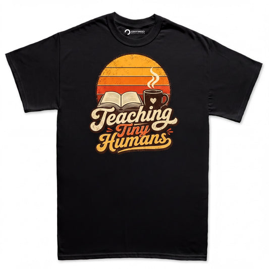 Teaching Tiny Humans Shirt | Vintage Retro Teacher Tee | Coffee Book Lover Top