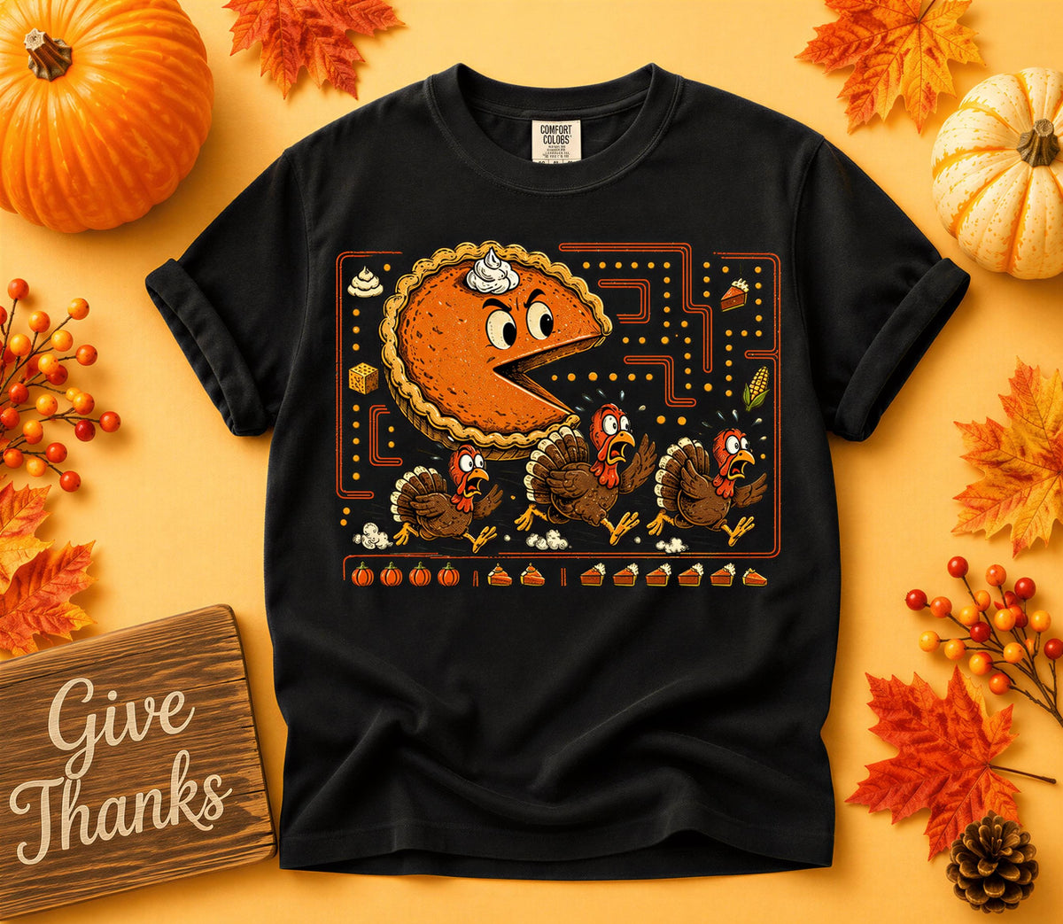 Comfort Colors® Thanksgiving Shirt, Funny Turkey Pie Chase Tee, Fall Food Graphic, Turkey Dinner top