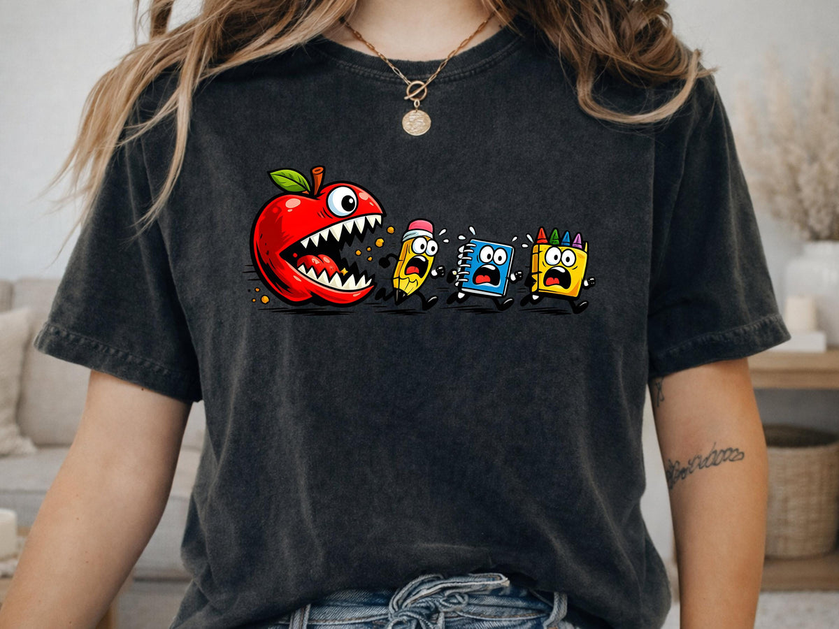 Comfort Colors® Funny Back to School T-shirt, Apple Monster Shirt, Teacher Student Classroom Graphic Tee